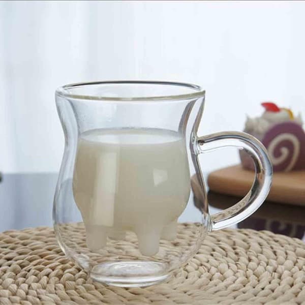 Dobbelt vægget glaskop Søde kaffekopper Dobbelt-væggede isolerede glas Klar kalvekop Kaffe kop