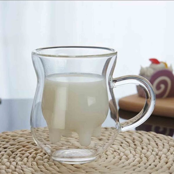 Dobbeltvegget glasskopp Søte kaffekrus Dobbeltveggede isolerte glass Klart kalvekopp Kaffe kopp