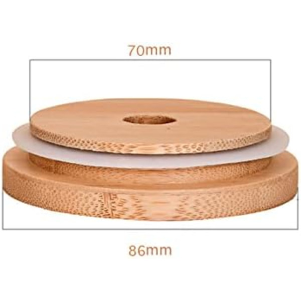 4-pack 86 mm breda bambulock med halm hål återanvändbara bambulock läckagesäkra glasburkar för konservering och förvaring