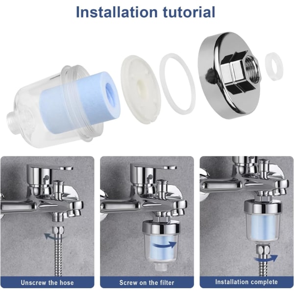 Duschfilter, 1/2\" Antikalkfilter, med 2 utbytbara blå filter