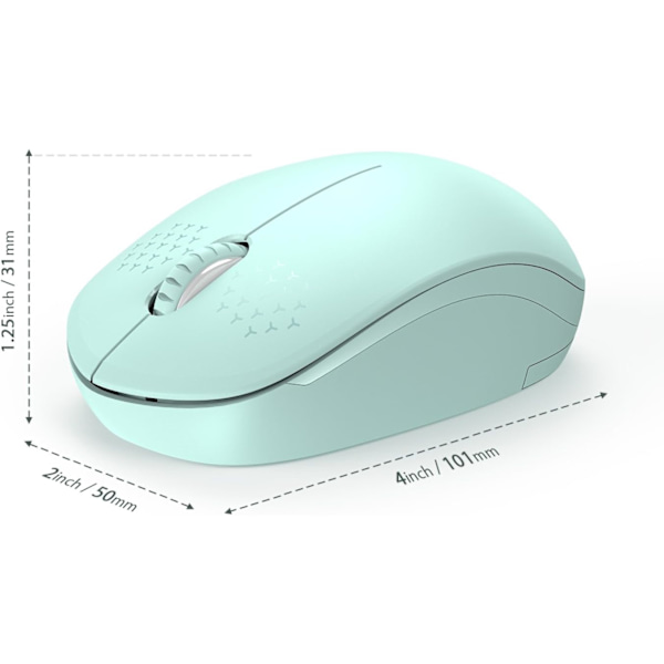 Trådløs mus, 2.4G lydløs mus med USB-mottaker - Bærbar datamus for PC, nettbrett, bærbar PC med Windows-system - Mintgrønn