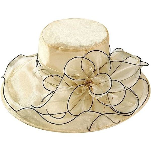 Kvinners bredbremmet solhatt Organza Fascinator Hat Strand Blomster Kirkehatt Gasbindhatt