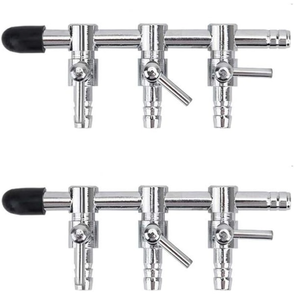 2 stk 3-veis akvarium krom metall radmanifold luftlinjekontrollventil luftkran luftfordeler