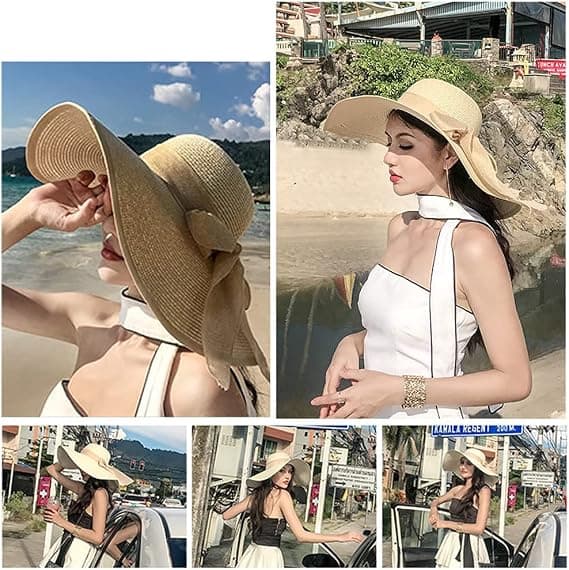 Foldbar solhat til kvinder med bred skygge, stråhat, UV-beskyttelse, strandhat til sommer