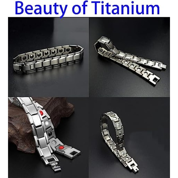 Magnetisk armbånd, titanium stål magnetisk terapi armbånd, fuldt magnetisk armbånd med 18 magneter (sort)