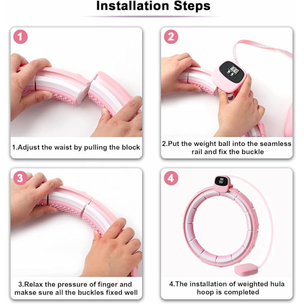 Vektet smart hula hoop  Treningsmassasje 2 i 1 Ikke-fallende vektet treningshula hoop med 16 avtakbare knuter Størrelse justerbar Pink