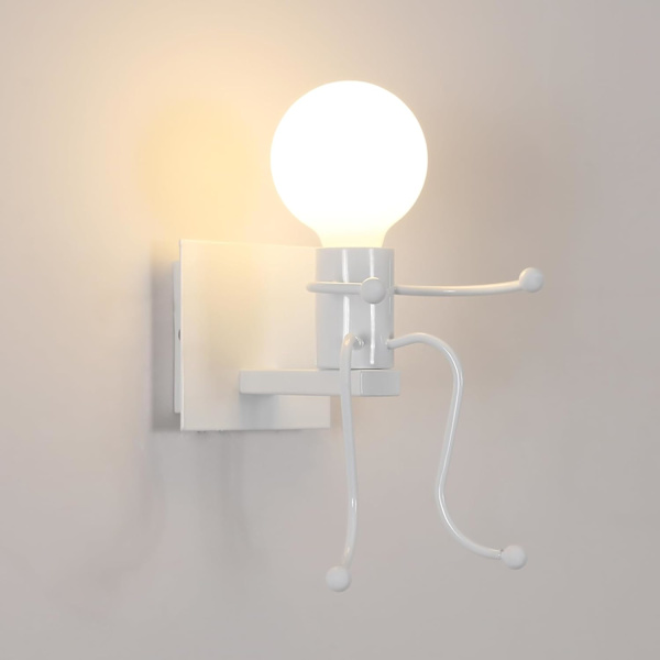 Human Shape Kreativ Indendørs Væglampe, Moderne Retro Stil Sort Væglampe, E27 Lysestage Væglampe (Hvid)