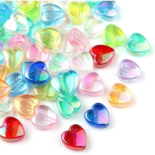 100 stk hjerte AB fargeperler hjerteform plastperler for smykkefremstilling, blandet farge kjærlighet (hjerte-farge)