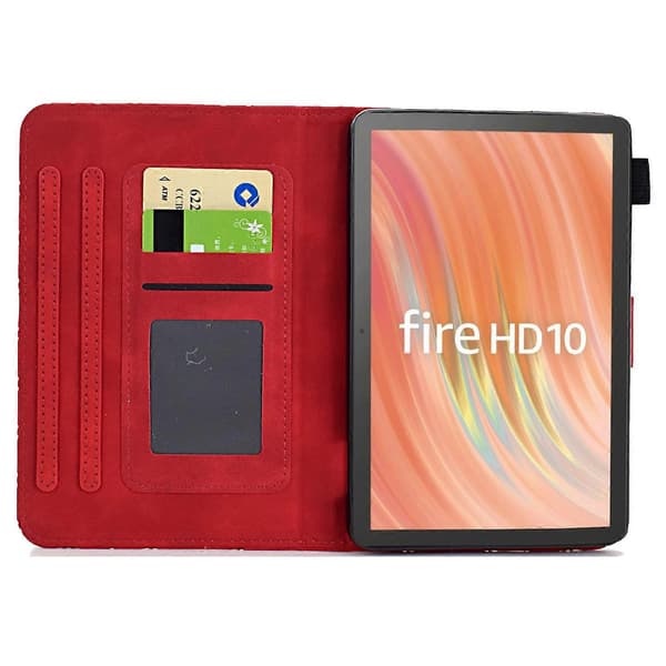A9 Etui til Amazon Fire HD 10 (2023) med Kortpladser, Stativ og Rombeformet Læder Tablet Cover