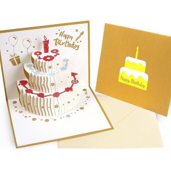 Pop up födelsedagskort - Rising pop-up kort, 3D födelsedagskort, vikt gratulationskort med 3 lager tårta - hon, han, mamma, pappa