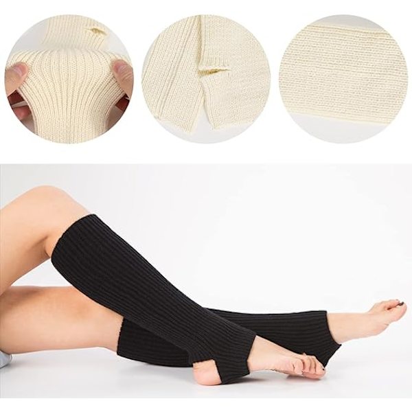 2 par stickade yogasockor benvärmare damer vinter varma stickade virkade benvärmare kängor manschetter känga topp strumpor
