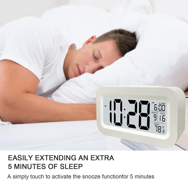 Digital väckarklocka, LED-väckarklocka med temperatur, Snooze-funktion, 12/24H-konvertering, kalender, för sovrum
