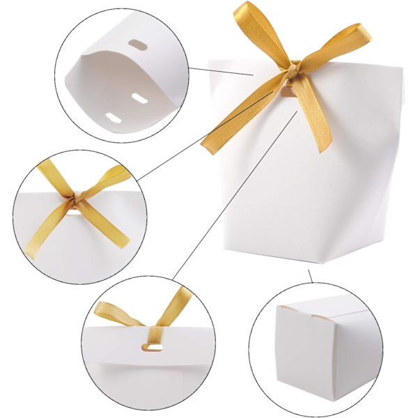 Kraftpappersgodisaskar, söta bröllopsfavoritaskar, DIY-festpresentpåsar, kreativa pappersgodislådor, vita, 50-pack
