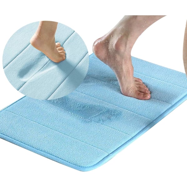 Memory Foam Bademåtte Skridsikker Absorberende Super Hyggelig Fløjls Badeværelse Tæppe Tæppe Super Vandabsorption Badeværelse Tæppe Tyk Badeværelse Måtte Blue 17 X 24 inch