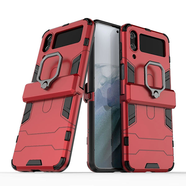Pansarfodral Kompatibelt med Samsung Galaxy Z Flip 4, Hårt PC-skyddsfodral med gångjärnsskydd och ringhållare