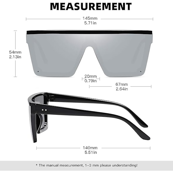 Overdimensjonerte firkantede solbriller Mote siamesisk linse stil Flat Top Shield Shades unisex A