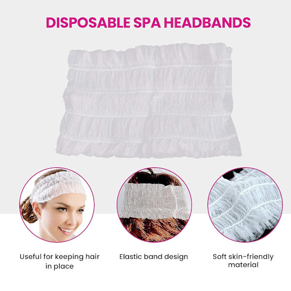 100 st engångsspa-pannband, mjukt non-woven ansiktsduk elastiskt hudvårdshårband
