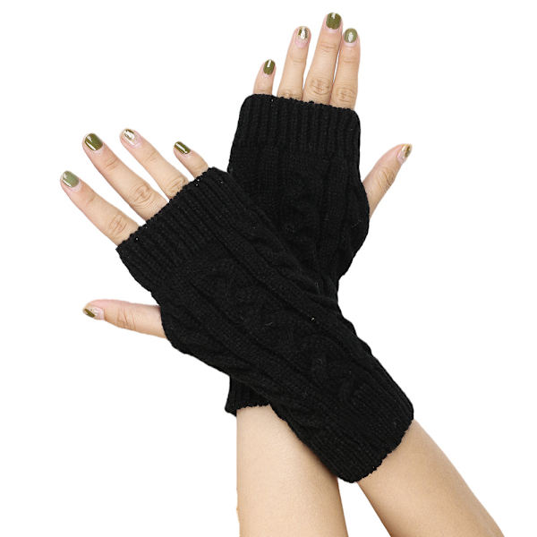 2 par fingerlösa handskar - Stickade handledsvärmare för kvinnor och flickor, bekväma