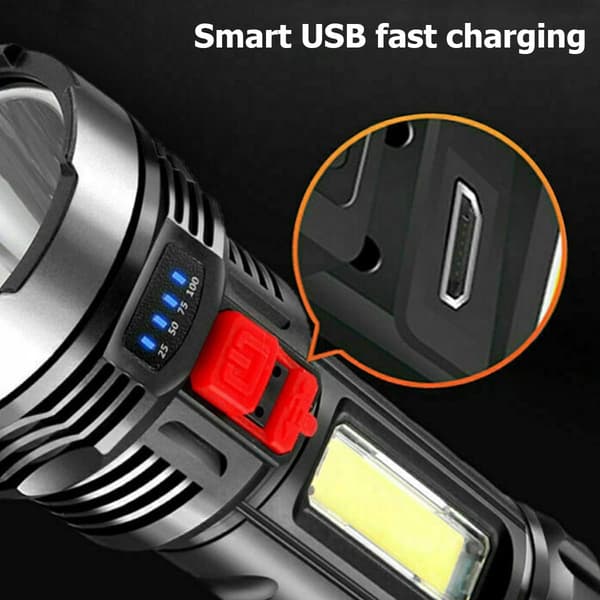Erittäin kirkas LED-taskulamppu, USB-ladattava taskulamppu, jossa 4 valaistustilaa, vedenpitävä
