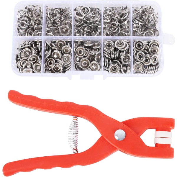 100 Sets Metal Snaps Buttons with Hand Pressure Pliers Tool, 9.5mm Press Studs Kit, Stainless Steel Snap Fasteners Kit