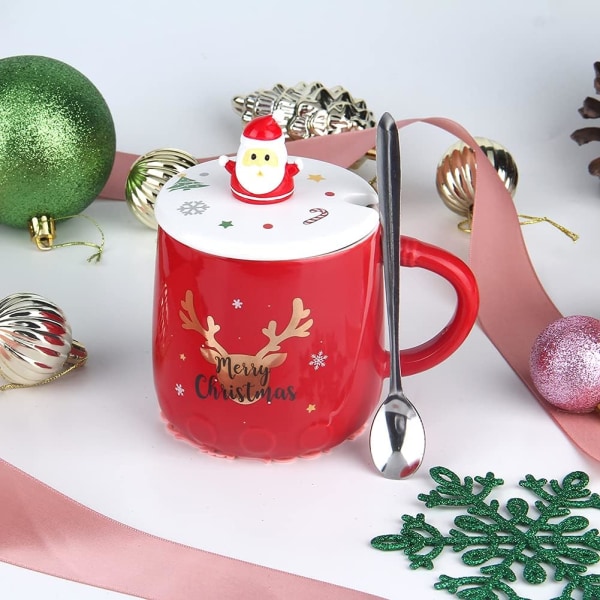 Julkaffekopp, keramisk jultekopp med 3D-lock och sked, 14OZ Thanksgiving-nyhetskopp