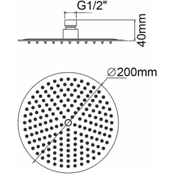 Rustfritt stål dusjhode 20cm rundt dusjhode, universell regndusjhode 1/2\" gjenge, 360° svingbar, 30° tilt, enkel installasjon.