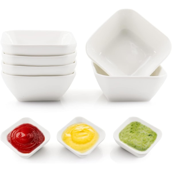 3 ounce 6-pack vit keramisk set, miniskål med sojasås, kan användas till ketchup, sås, vinäger, soja, BBQ och festmiddag
