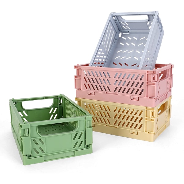 4-pack mini plastkorgar för förvaring av hyllor Organisera, hållbar och pålitlig hopfällbar förvaringslåda (5,9 x 3,8 x 2,2)
