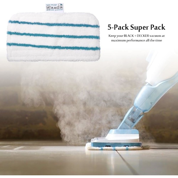 5 stk. Mikrofiber-erstatningsrengøringspuder til Black & Decker Dampmoppe