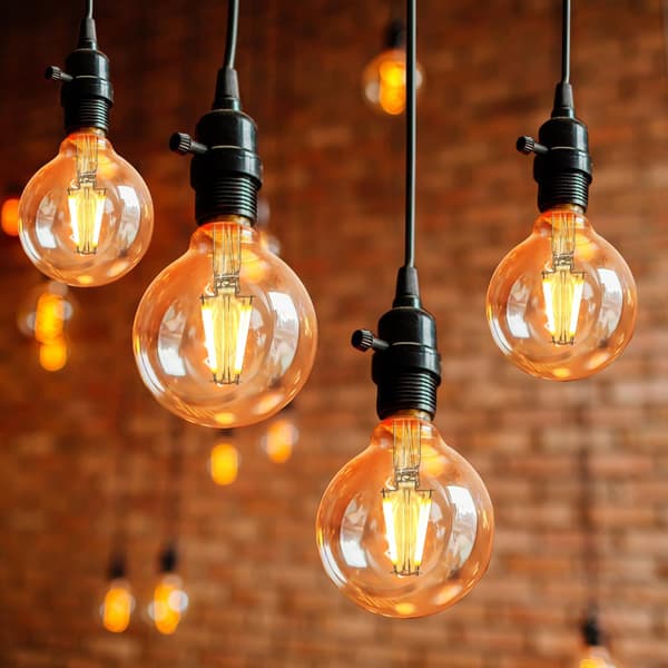 Edison Retro LED-glödlampor, Varmt ljus 2700K, 6W (motsvarar 60W), G80 E27, 220V, 4-pack [Energiklass E]