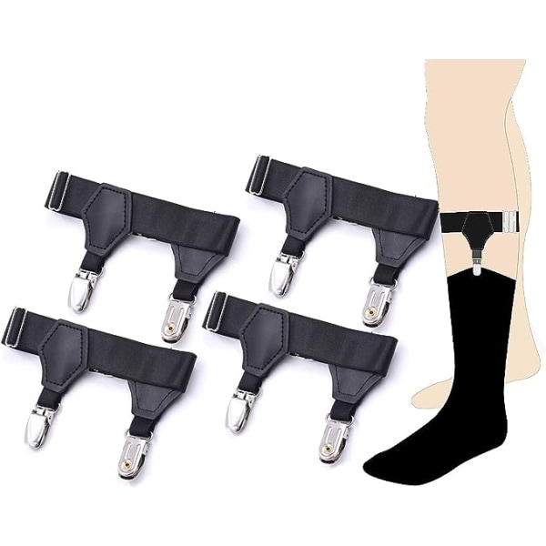 2 par elastiska strumpor för män, justerbar stödrem, halkfria låsklämmor, svart