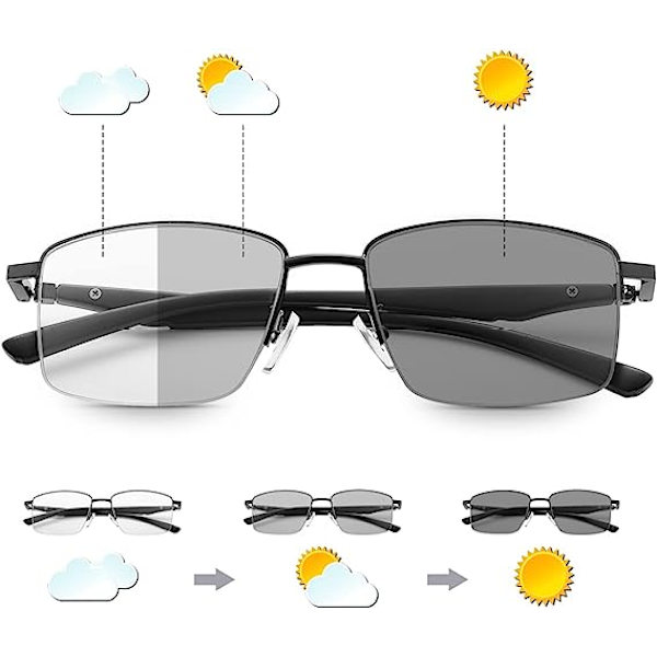 Progressive Photochromic Multifocus Læsebriller Fjederhængsel Solbriller Computer Anti Eyestrain Briller