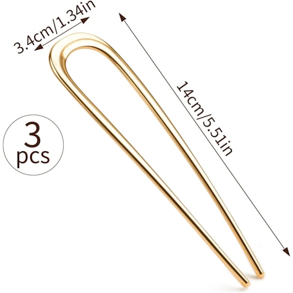 3 st Franska Hårnålar Metall 14cm/5.5in Fransk Nål Fransk Twist Hårnål U-formad Hårgaffel Guld Hårnålar Stor Upprullningshårnål