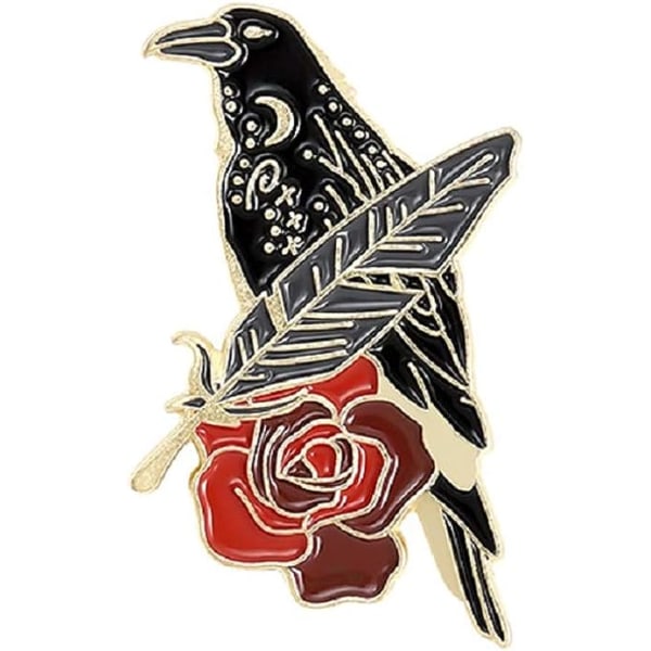 Black Raven Emalj Pin Set Art Rose Moon Lapel Pin, 2st