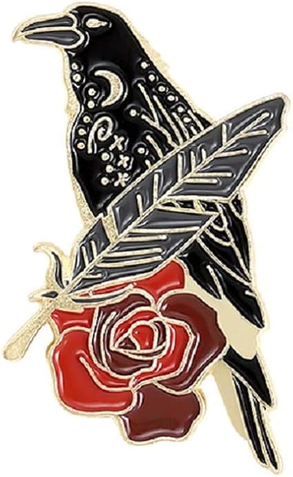 Sort Ravn Emallje Pin Sæt Kunst Rose Måne Slipsnål, 2stk