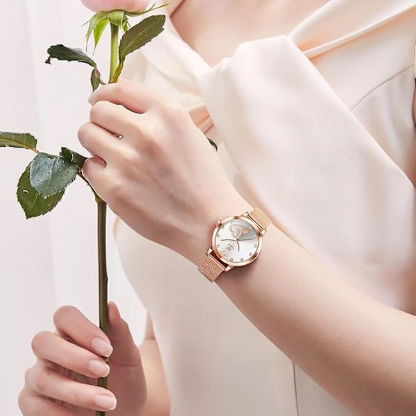 OLEVS Dame Ultra Tynde Armbåndsure White Dial/Rose Gold