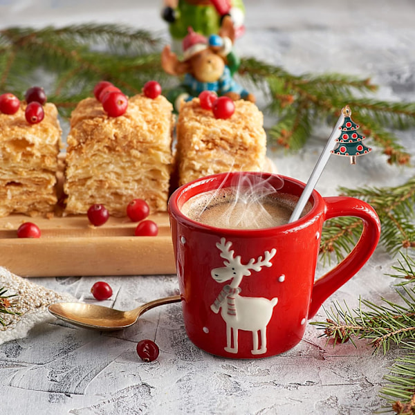 Julkaffeskedar, 6 st Juldessert- och Teskedar med Julhängsmycken Julgran Elkhatt Klockor för Dessert Te Soppa Present (Silver)