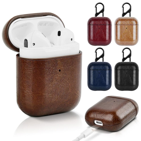 Til Airpods-etui, læder [ultra-tyndt] bærbart stødsikkert beskyttelsesetui med nøglering til Apple