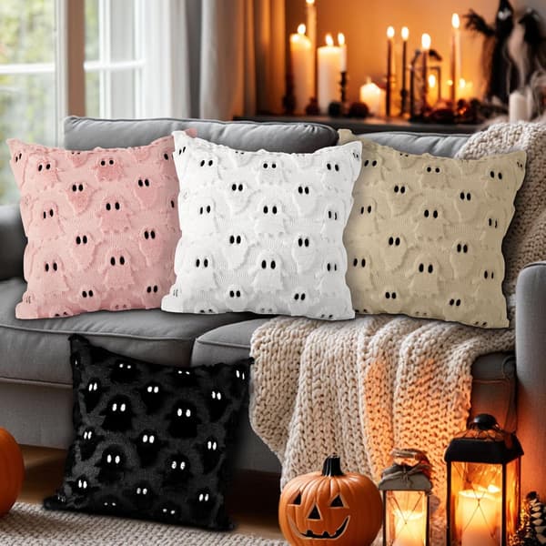 Halloween Spøgelse Pudebetræk Sæt med 2, Søde Toøjede Spøgelse Pyntepudebetræk Blød Plys 30 x 50 cm Pyntepudebetræk til Soveværelsesindretning (Sort) Black