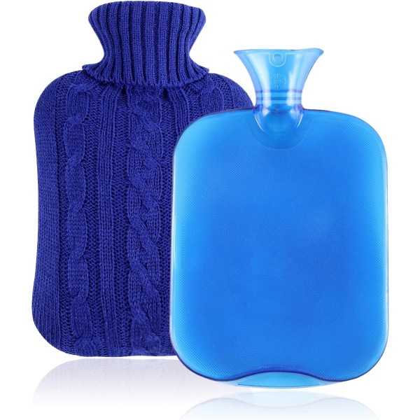 High Quality Rubber Thermos with Lid Transparent Hot Water Bottle 2L with Knit Sleeve.(RED)