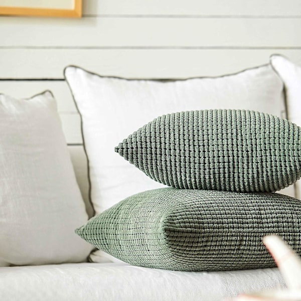 2-pack Corduroy Majskorn Granulat Kuddfodral - 20 X 20 Tum Kuddfodral För Soffa, Soffa Och Säng (Bön Grön)
