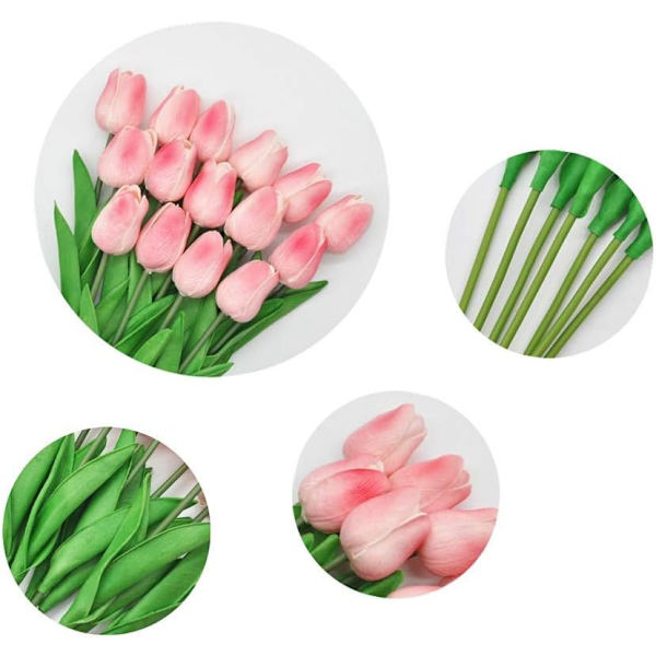 Kunstige PU-tulipaner 10 stk. Real Touch Kunstige Blomsterbuketter til Hjemmekontor Bryllupsdekoration (Pink)