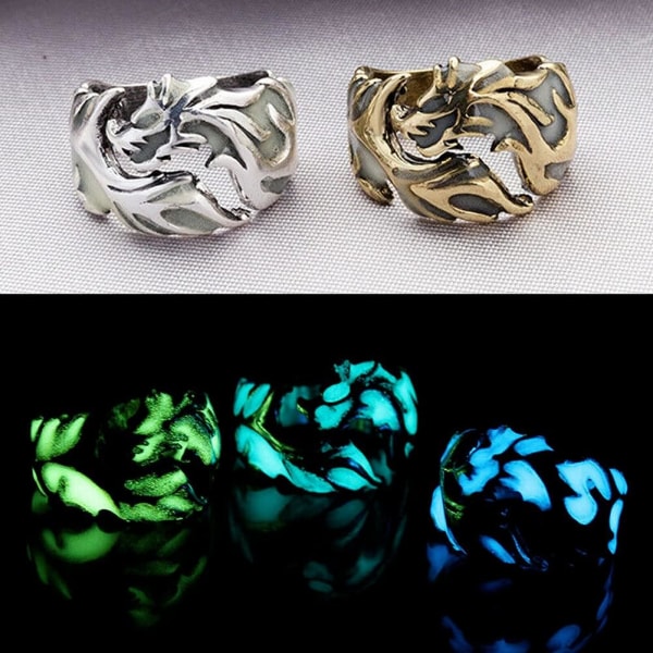 Cool Justerbar Mænd Glow In The Dark Punk Vintage Lysende Drage Ring Smykker