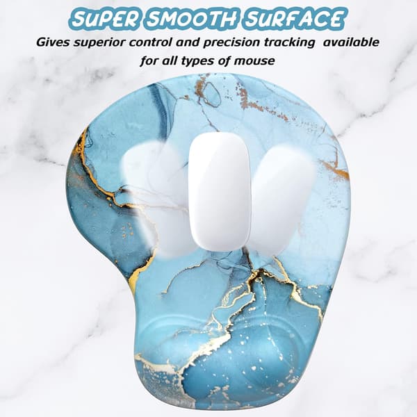 Ergonomisk musematte med håndleddsstøtte, gelmusematter med sklisikker PU-base, musematte i minneskum, søt musematte for bærbar PC, blå marmor Blue Marble