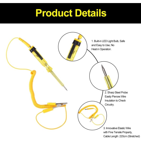 6V/24V Bilkrets Tester Kontinuitetstestare Bil Säkring Penna Blyerts Säkringstestare Trådkrets Tester med Indikatorlampa (Gul)