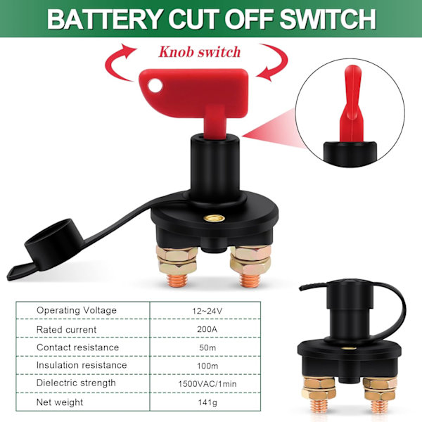 Isolator Switch 12V/24V Batteri Isolator Afbryder Max 150A til Bil, Lastbil, Båd, Strømafbryder Kill Switch