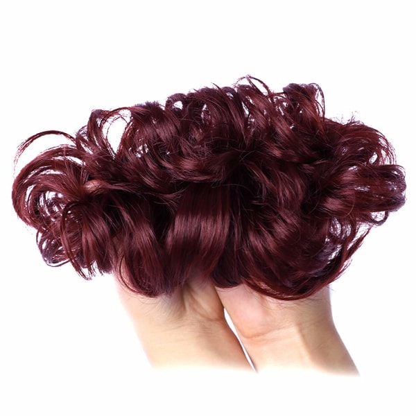 1 st Messy Hair Bun Hair Scrunchies Extension Curly Wavy Messy Syntetisk Chignon för kvinnor Updo Hairpiece Dark Wine##