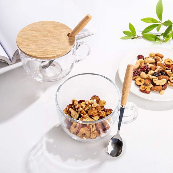 Glaskopp 15OZ Klar Kaffe Mugg med Lock Sked för Frukost Te,Mjölk,Dryck,Havre,Yoghurt