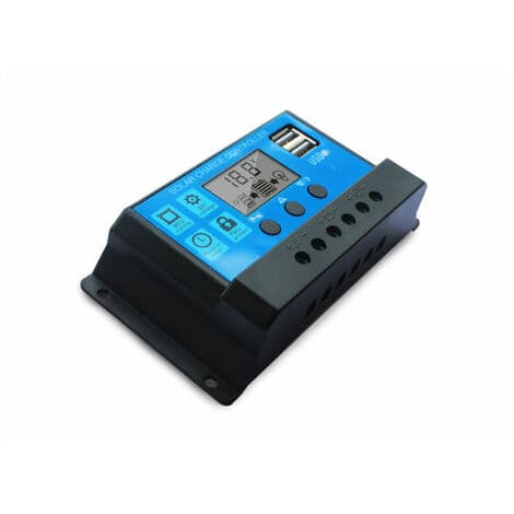 10A solcellelader, 12V/24V solcellepanelkontroller Justerbar LCD solcellepanelkontroller med doble USB-porter