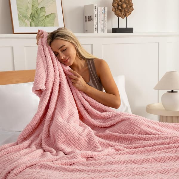 Mykt jacquard-pledd til sofa, 150x200 CM, vaffelpledd, lett og koselig sengeteppe, helårs, luftig mikrofiber, rosa 150*200CM Pink